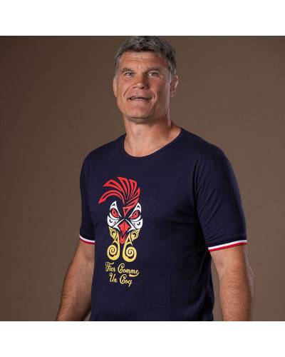 T-shirt de rugby tribal French rooster - Marine