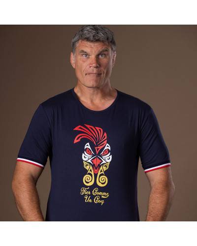 T-shirt de rugby tribal French rooster - Marine