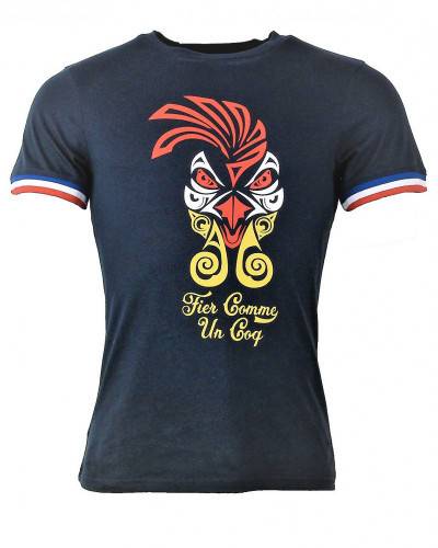 T-shirt de rugby tribal French rooster - Marine