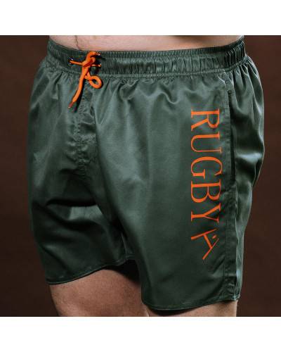 Short de bain Rugby en Vert et Orange