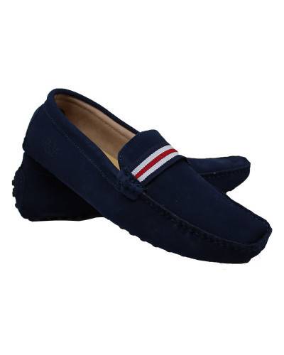 Mocassins en nubuck - marine et rouge