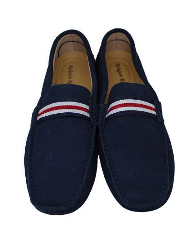 Mocassins en nubuck - marine et rouge