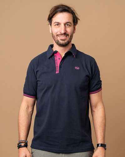 Polo rugby Coq en Dos marine & rose