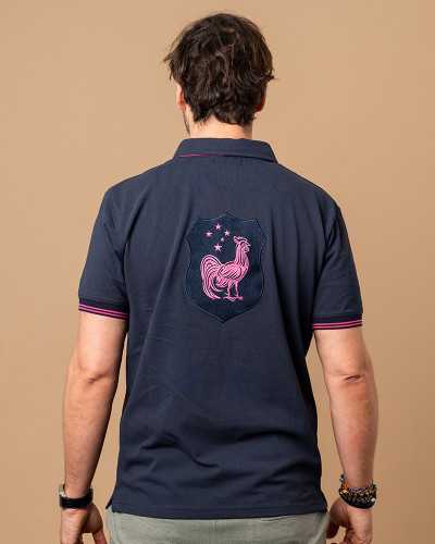 Polo rugby Coq en Dos marine & rose