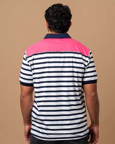 Polo de rugby Marinière fuchsia