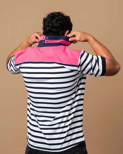 Polo de rugby Marinière fuchsia