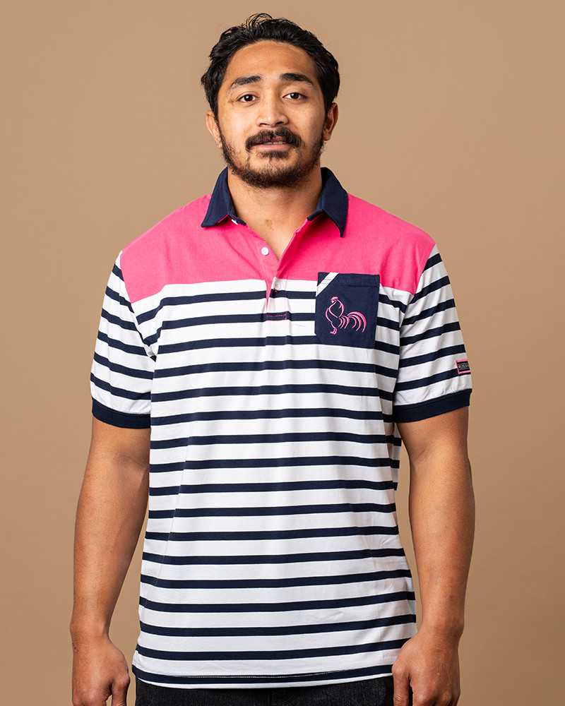 Polo de rugby Marinière fuchsia