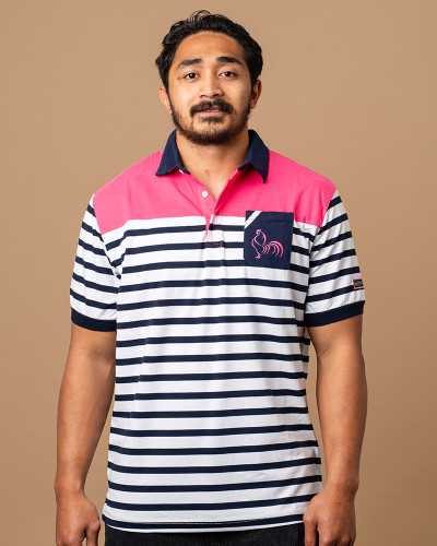 Polo de rugby Marinière fuchsia