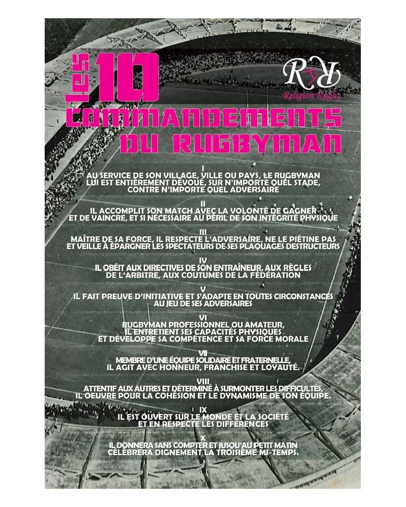 Plaque émaillée "Les 10 Commandements du Rugby"